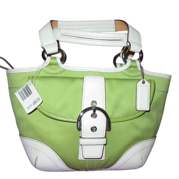 Coach 2005 Green & White Soho Twill & Leather Mini Tote Vintage New with tags!! - Picture 1 of 16